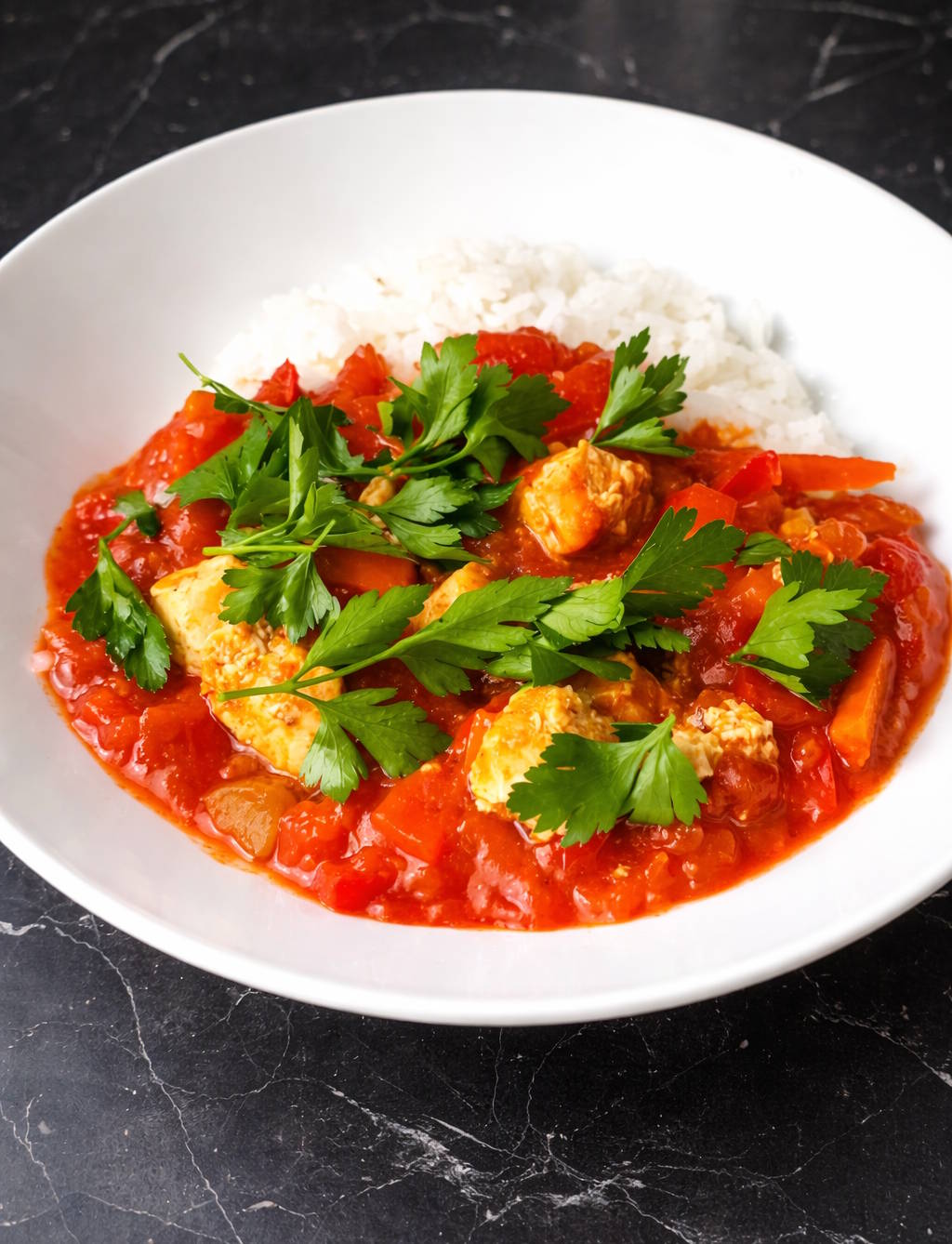 Ryż z sosem słodko-kwaśnym i kurczakiem Ryż z sosem słodko-kwaśnym i kurczakiem